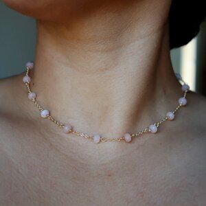 Artisan Peach Stone Beaded Choker Gold Filled Necklace